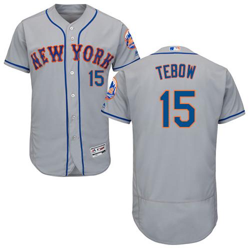 Mets #15 Tim Tebow Grey Flexbase Authentic Collection Stitched MLB Jersey - Click Image to Close